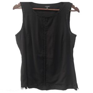 J. Peterman Black beaded sleeveless top blouse romantic goth 6